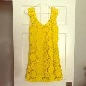 Gianni Bini Yellow Lace Dress Medium